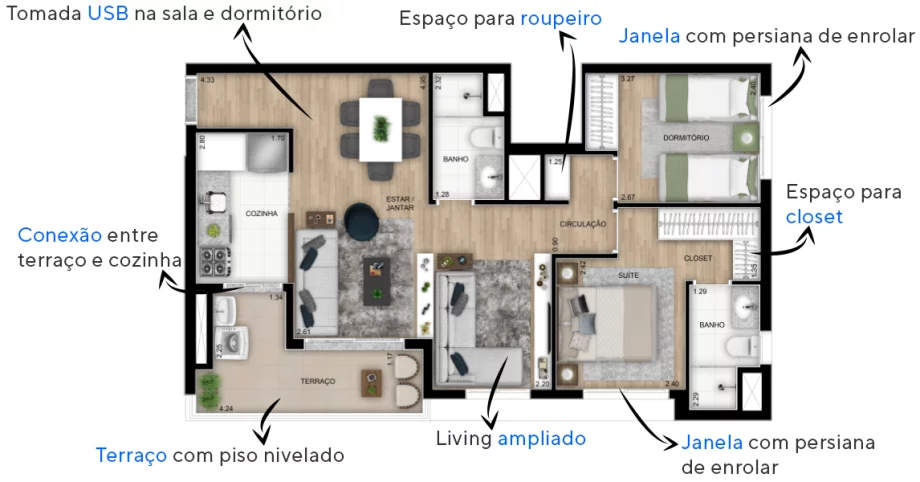 47 M² - 1 DORMITÓRIO. Apartamentos na Lapa com living ampliado, proporcionando mais de 15 m² de área social e espaço para criação de 3 ambientes. Perfeito para quem gosta de receber convidados!