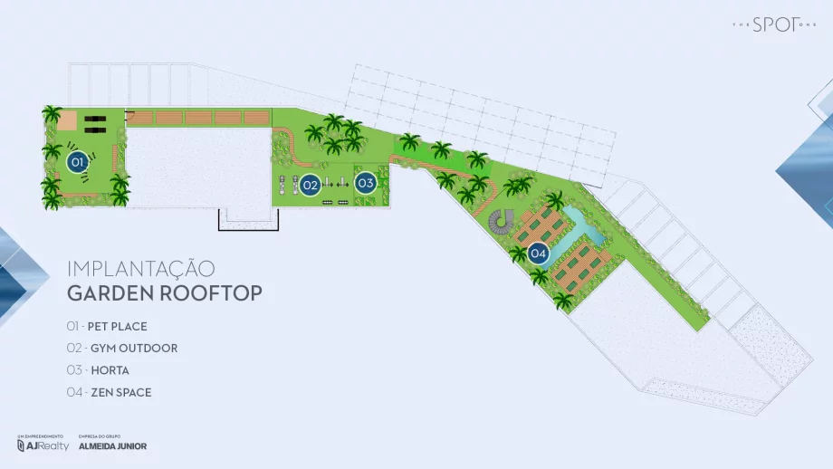 IMPLANTAÇÃO -  LAZER no rooftop com ampla área verde para que você se mantenha conectado à natureza e mantenha a sua rotina de autocuidados.