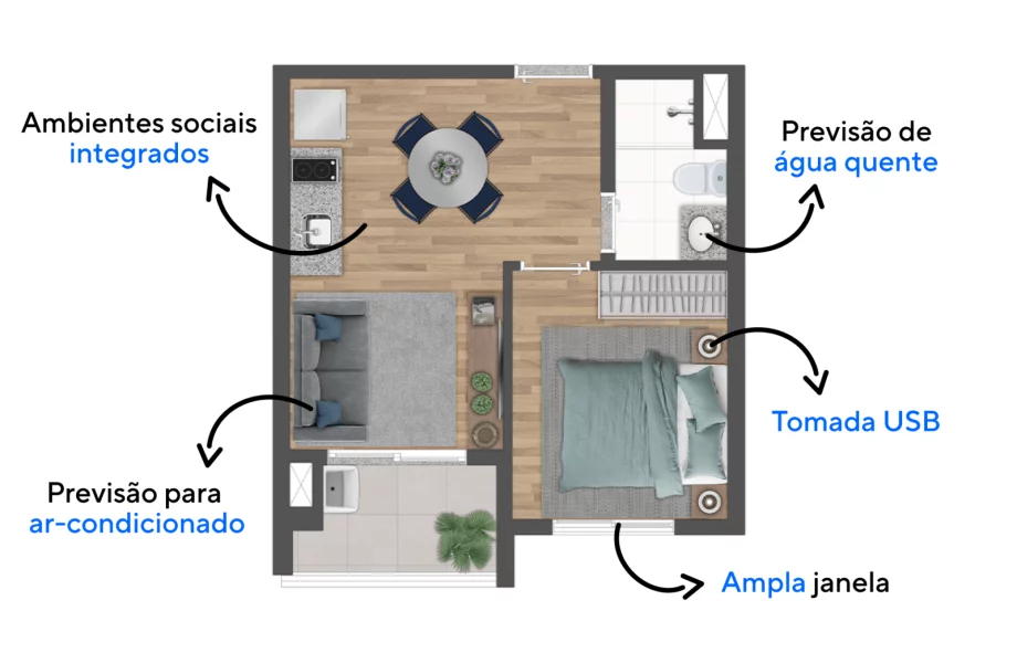 29 M² - 1 DORMITÓRIO. Apartamentos com configuração funcional para quem vive uma rotina agitada, com espaços compactos e bem resolvidos, possui tudo o que você precisa para viver bem!