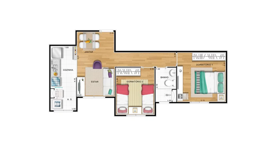 47 M² - 2 DORMS. Apartamento no Aricanduva com 2 dormitórios e um banheiro entre eles, proporcionando maior privacidade ao quarto do casal. É um apto com excelente preço!
