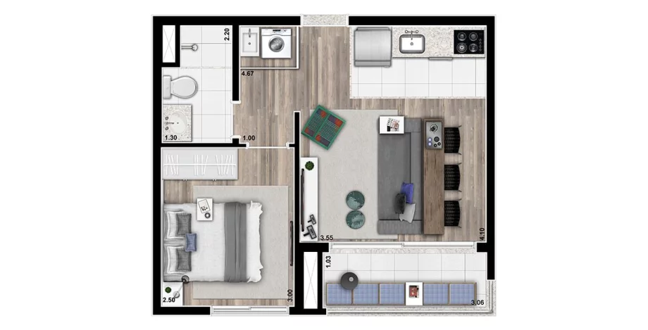 36 M² - 1 DORM. Apartamento no Brooklin com 1 Dormitório fechado para que busca maior privacidade. A Sala se integra ao Terraço quase de ponta a ponta, fazendo com que ele seja sua extensão natural.