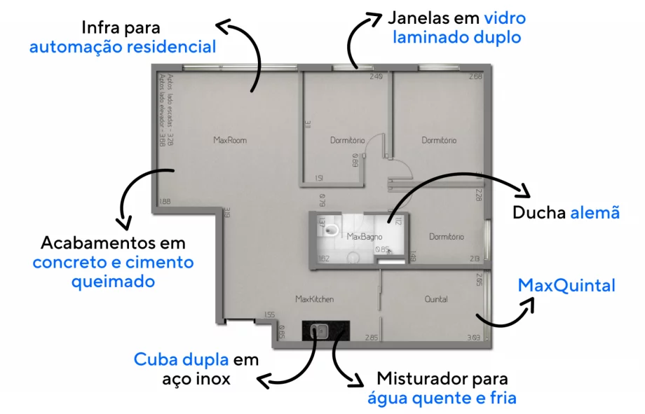 70 M² - 3 DORMITÓRIOS. Apartamentos configurados para receber 3 ou mais moradores, ideal para famílias que possuem filhos e desejam ter um ambiente fechado para o home office.