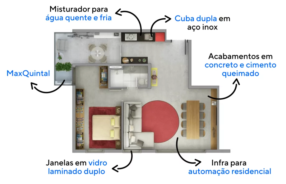 74 M² - 1 DORMITÓRIO.  Apartamentos com confortável dormitório em uma configuração que é perfeita para casais, famílias pequenas ou para quem mora sozinho.
